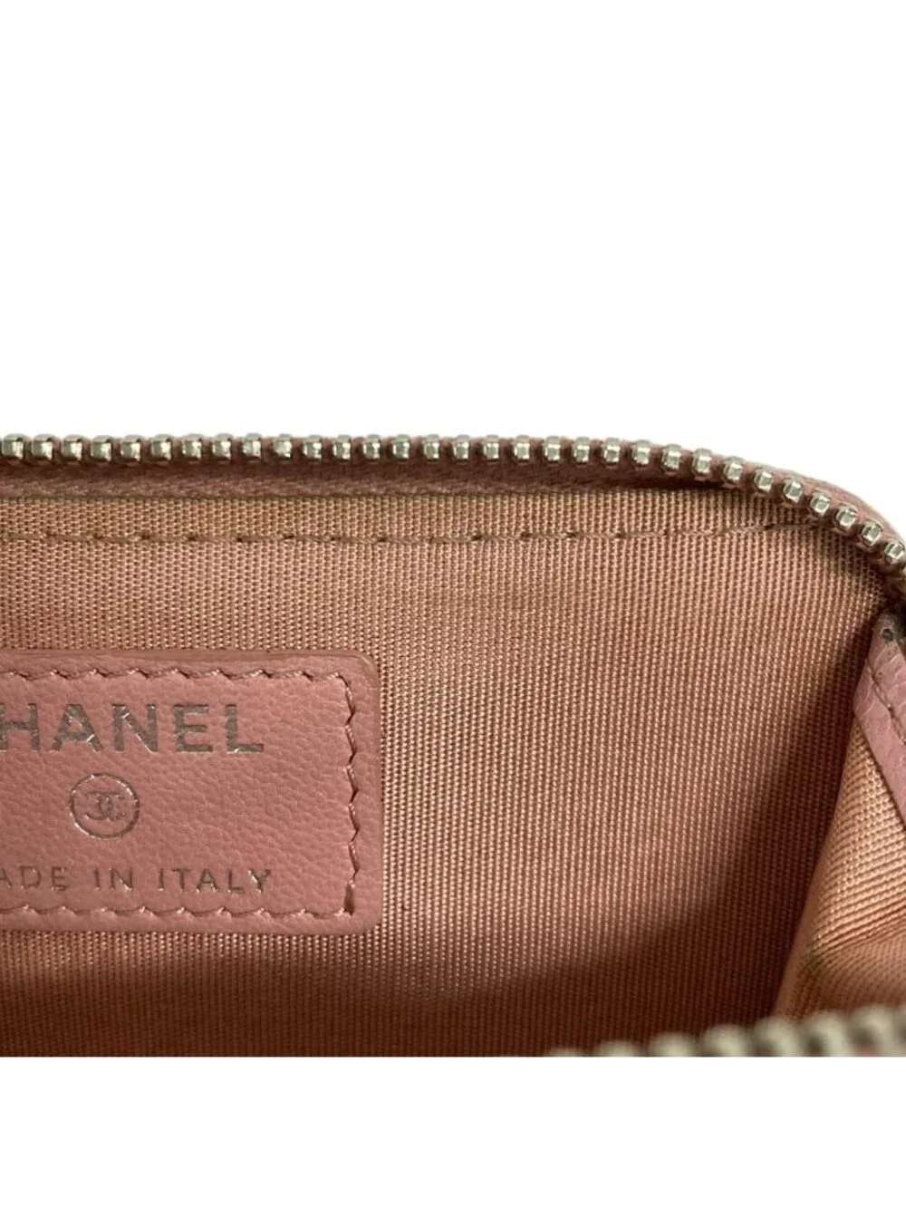 Chanel Coin Case Camellia Pink White Silver L-Shaped Zipper Lambskin With